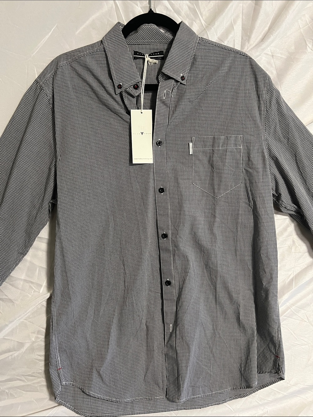 Five Four Black & White Micro-Check Button-Down Dress Shirt